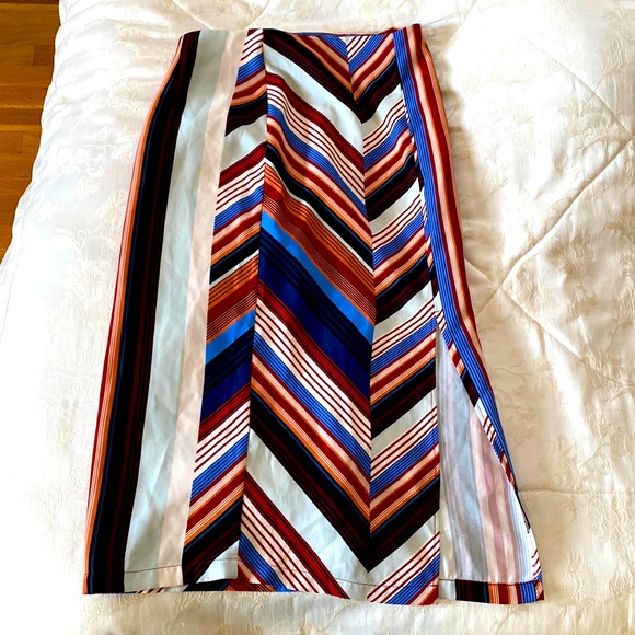 NWT Topshop Retro Vintage-look Multi Stripe Midi Skirt with Slit and Zipper - Picture 1 of 9